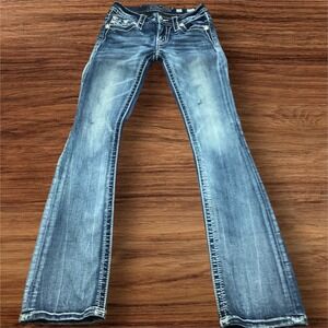 Miss Me Signature Slim Boot Jeans 23 Medium Wash Embellished Pockets Preppy